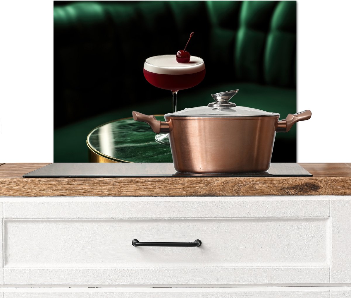Spatscherm keuken 60x40 cm - Kookplaat achterwand Kers - Cocktail - Rood - Marmer print - Muurbeschermer - Spatwand fornuis - Hoogwaardig aluminium