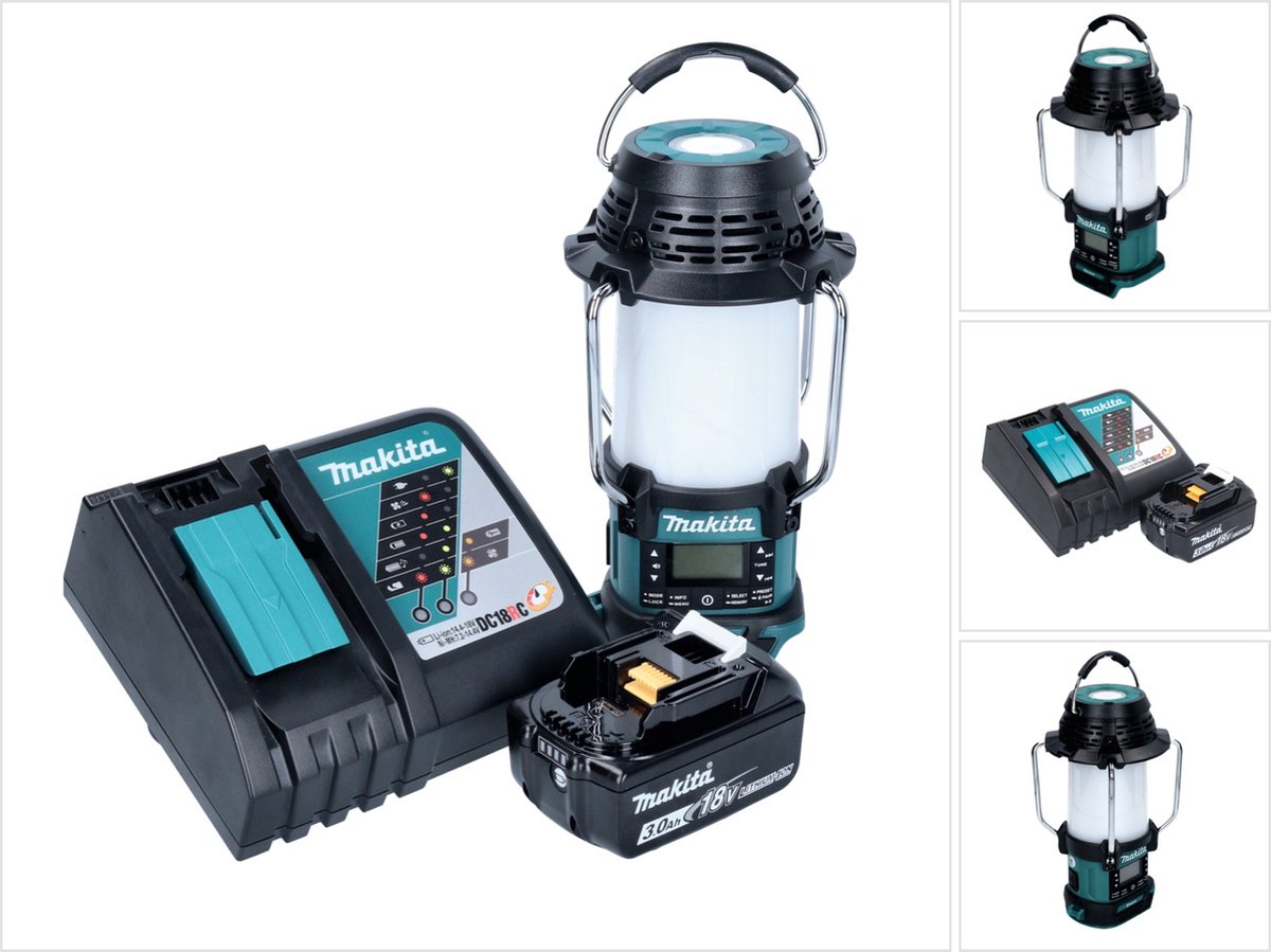 Makita DMR 056 RF1 draadloze radio 18 V FM DAB+ met lantaarn 360° zaklamp IP65 + 1x oplaadbare batterij 3.0 Ah + lader