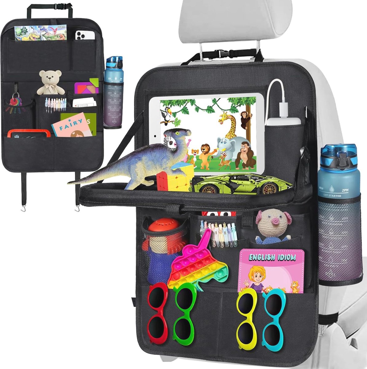Autostoelorganizer met Klaptafel en Rugleuningbescherming voor Kinderen - Grote Capaciteit en Waterdicht
