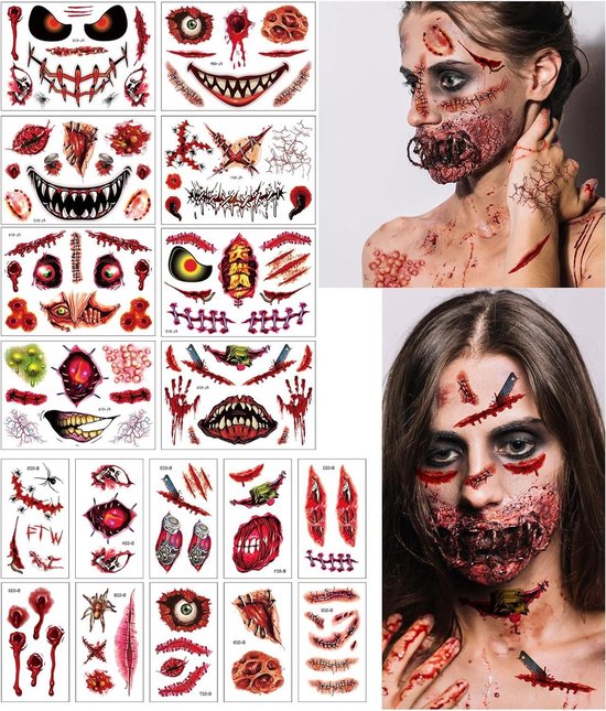 Tatouages Temporaires Halloween Bouche/visage - Effets 3D, Imperméables - Pour Cosplay, Fête Déguisée, Maquillage