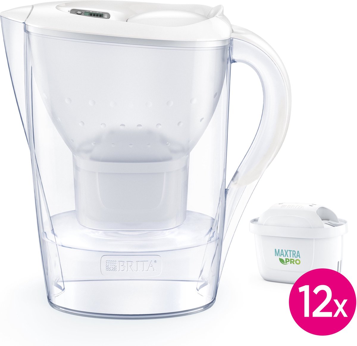 BRITA Marella Waterfilterkan Wit 2.4L - met 12 MAXTRA PRO AIO Filters - Duurzaam verpakt
