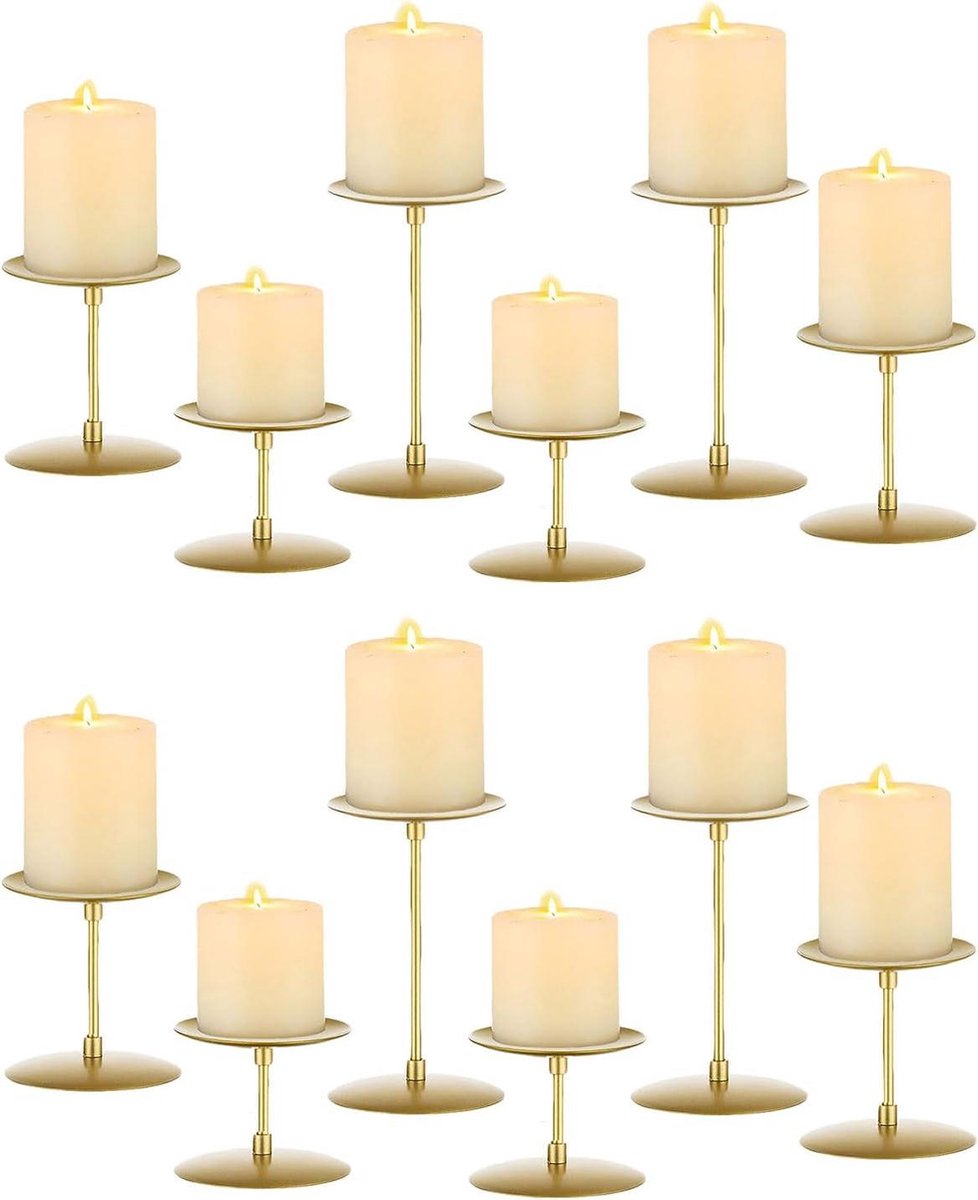 Metalen kaarsenhouder set - 12 verschillende pijler kandelaars voor moderne woondecoratie bruiloftsfeest Kerstmis - middelpunt.