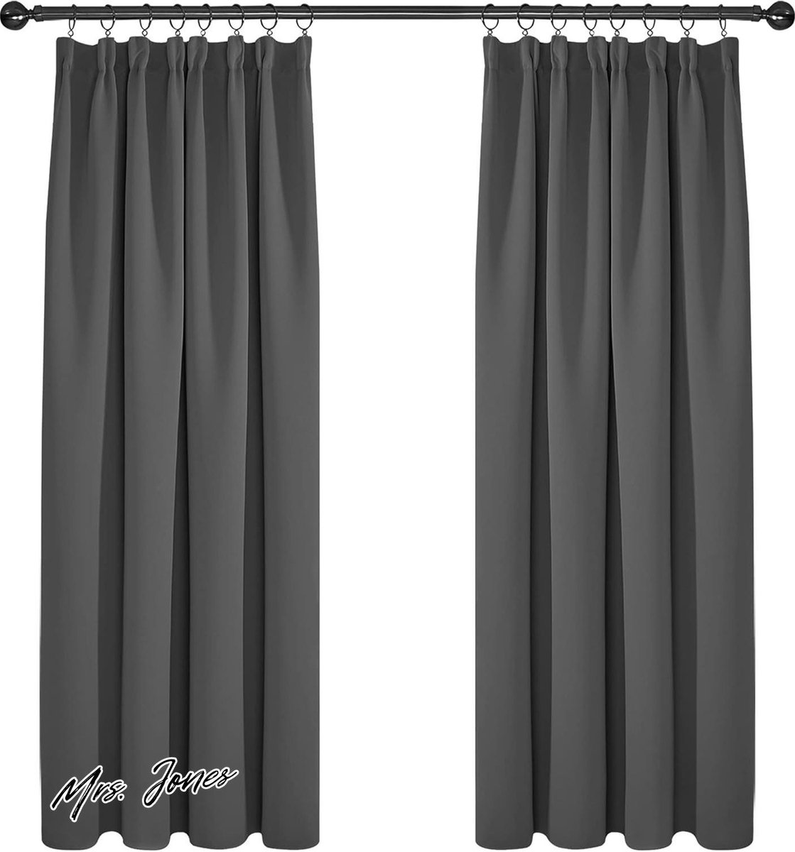 Mrs. Jones Verduisterende Plooiband Gordijnen 140x175 cm 2 Stuks Donker Grijs Woonkamer Slaapkamer .