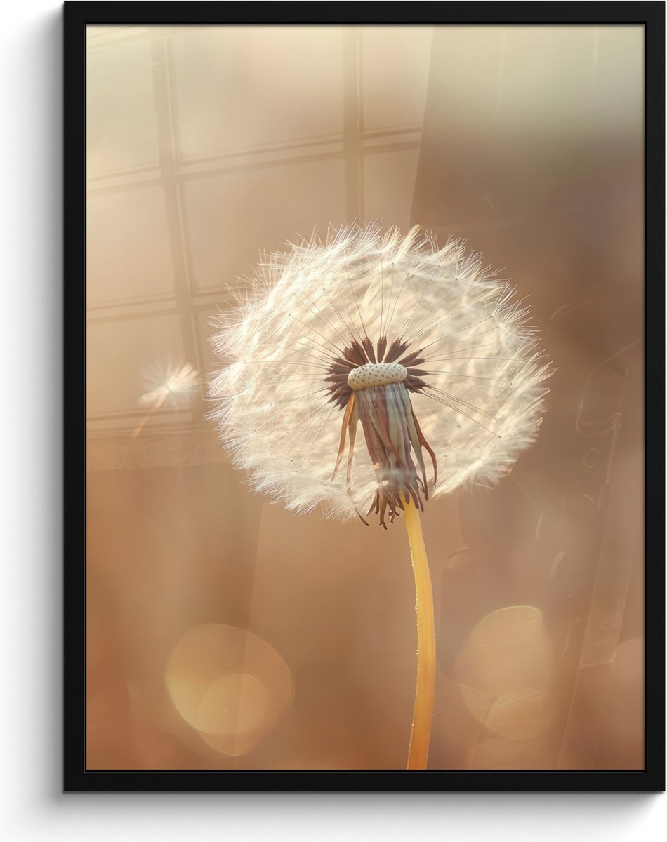 FrameYourWall Poster in lijst - Fotolijst 60x80 cm - Posters - Paardenbloem - Beige - Natuur - Bloem - Posterlijst zwart - Decoratie - Wanddecoratie woonkamer - Muurdecoratie slaapkamer