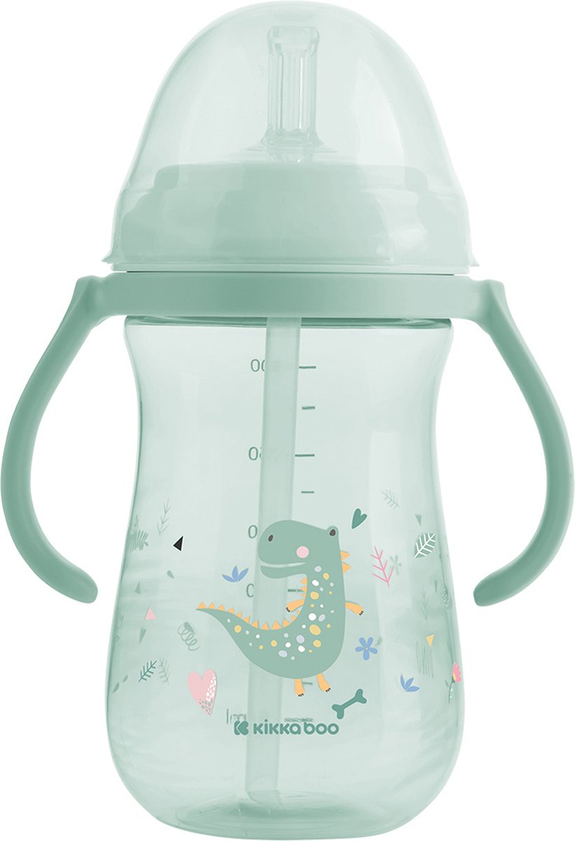 Kikkaboo Dino Wereld Beker Met Siliconen Rietje - 300ml - Mint
