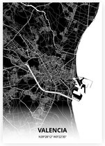 Valencia plattegrond - A4 poster - Zwarte stijl