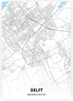 Delft plattegrond - A3 poster - Zwart blauwe stijl