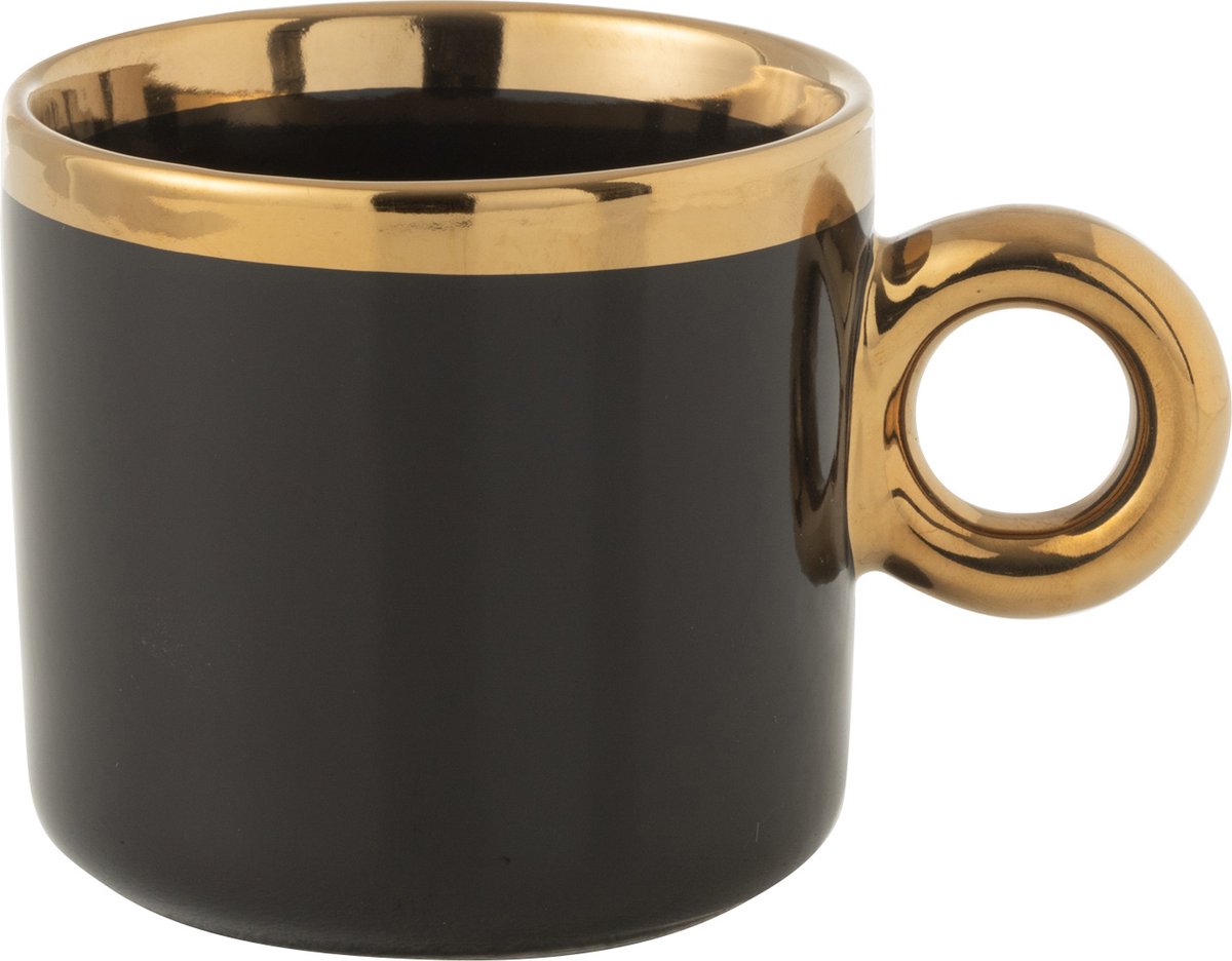 J-Line koffietas - keramiek - zwart/goud