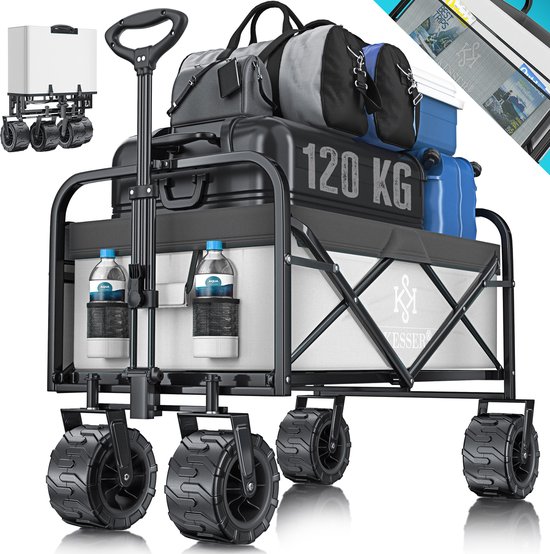 KESSER® Bolderkar opvouwbaar Bolderwagen tot 120 kg draagvermogen - Strandkar Transportkar - Grijs