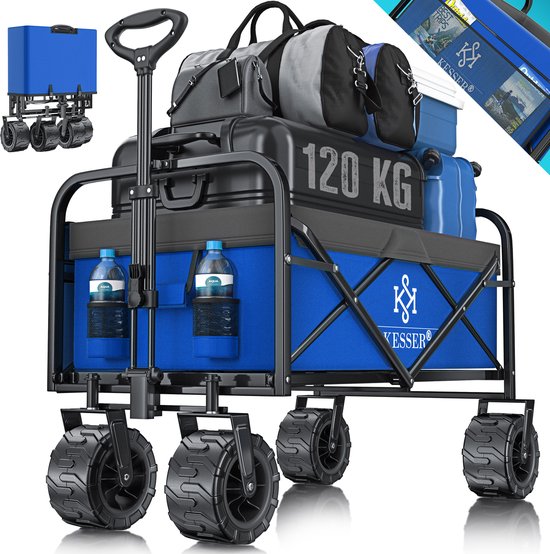 KESSER® Bolderkar opvouwbaar Bolderwagen tot 120 kg draagvermogen - Strandkar Transportkar - Blauw / Grijs