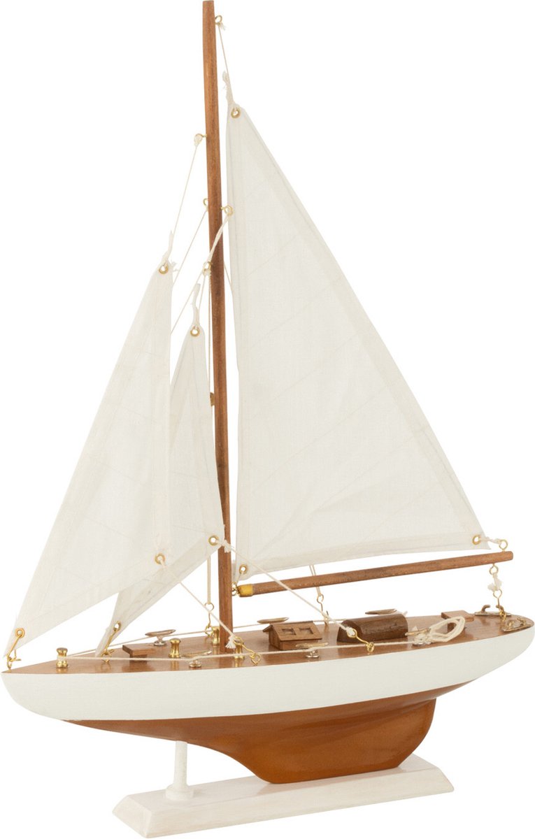 J-Line decoratie Zeilboot - hout - naturel/wit - small