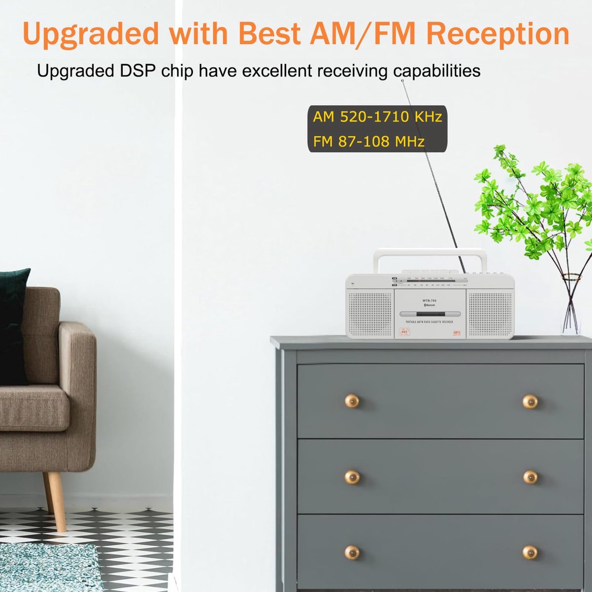 Cassettespeler met USB Bluetooth AM FM radio geïntegreerde microfoon
