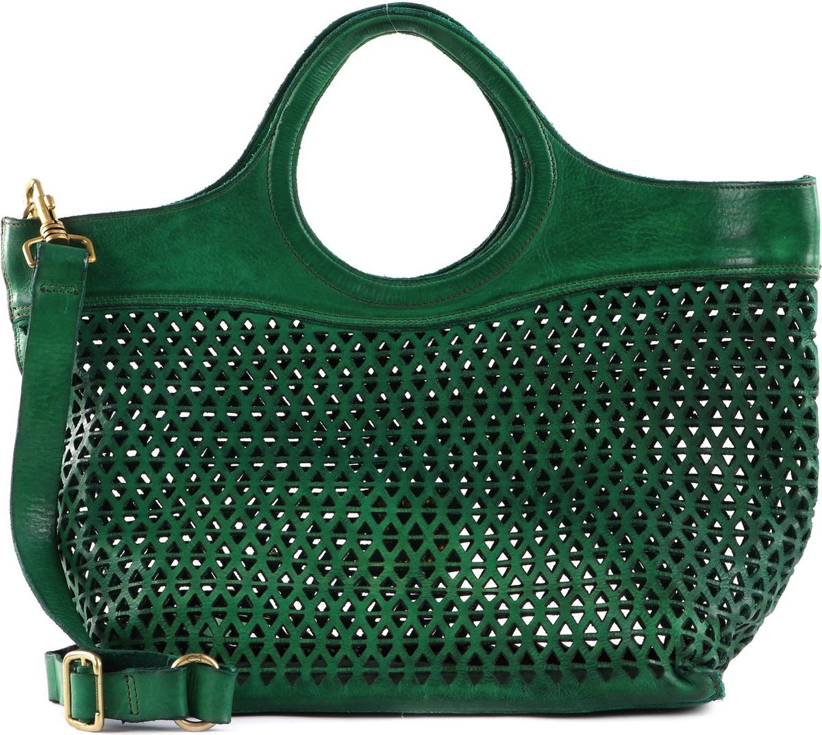 CAMPOMAGGI Leren Shopper Schoudertas Shopping Bag Prato Groene