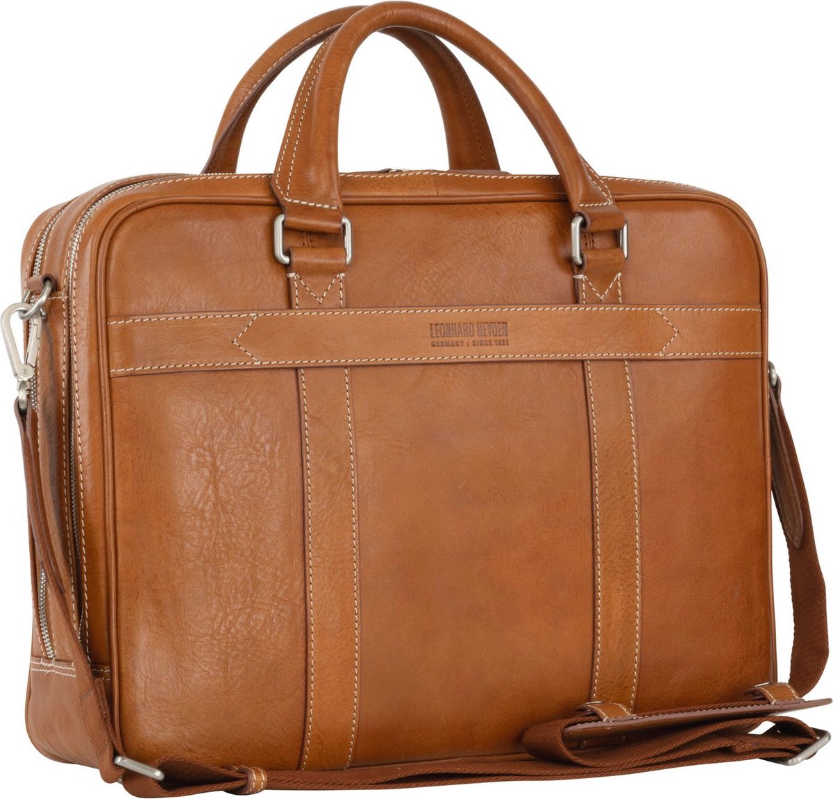 LEONHARD HEYDEN Leren business tas laptoptas met laptopvak Bergamo RV-Aktenmappe 2 Fächer 6851 Hellbraun Lichtbruin