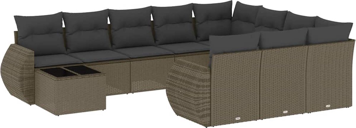 vidaXL 11-delige - Loungeset - met - kussens - poly - rattan - lichtgrijs