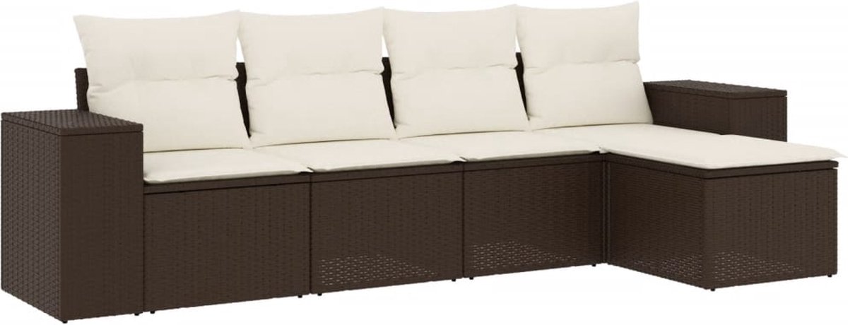 vidaXL 5-delige - Loungeset - met - kussens - poly - rattan - bruin