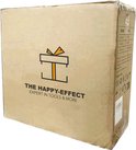 Bruine kartonnen verpakking van een kluis met het logo 'The Happy-Effect'.