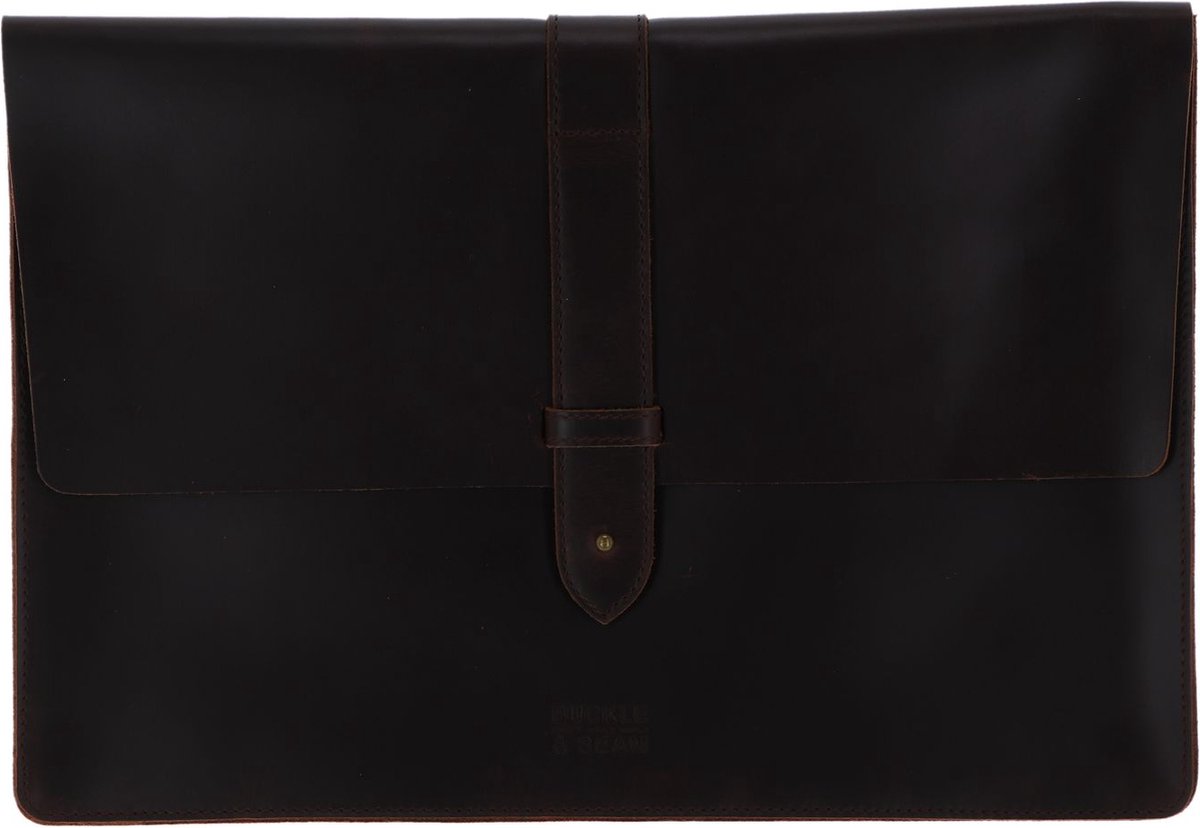 BUCKLE & SEAM Leren Laptop hoes met laptopvak Aspen Leather Laptop Sleeve Brown Donkerbruin