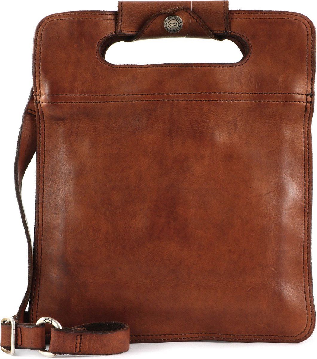 CAMPOMAGGI Leren Schoudertas Vertical Briefcase Cognac Bruine