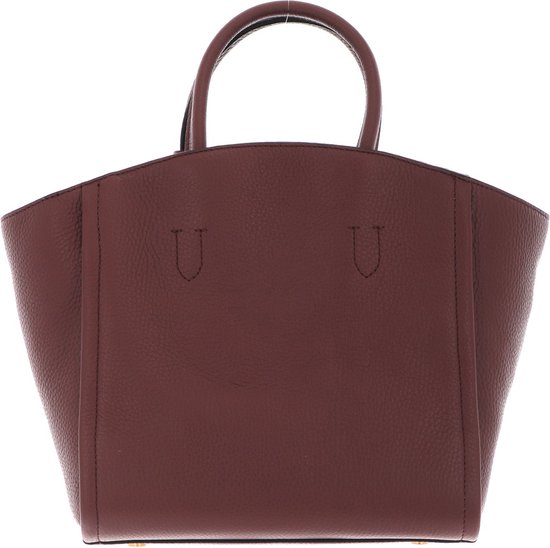 Sac à main en cuir marron avec deux poignées et coutures en forme de U à l'avant.