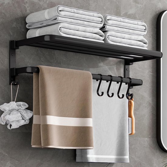 Joeji's Handdoekhouder, roestvrij staal, mat zwart - 40cm zelfklevende handdoekhouder - multifunctioneel handdoekenrek voor badkamer en keuken