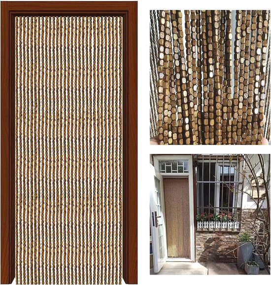 Kralengordijn Voor Deuropening 80/90/100/110/120/130/140cm,Natuurlijk Houten Kralengordijn,Decoratieve Scheidingsgordijnen Vliegengordijn,Binnen Bamboe Kralen Gordijn Paneel,W×H-60strands(60×230cm