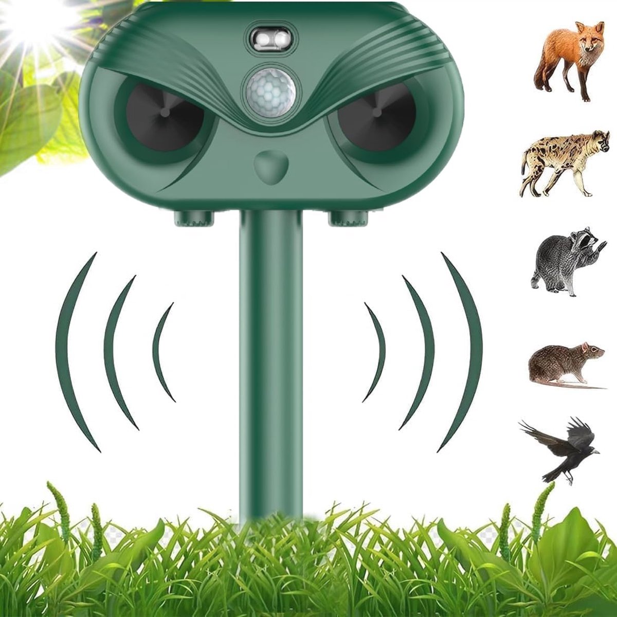 Ultrasone Dierenafweermiddel voor Buiten met Zonne-energie en Bewegingssensor