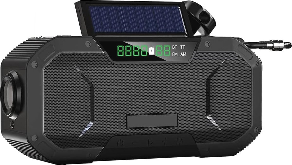 Multifunctionele Noodweerradio met Bluetooth, Zonnewijzer en LED-zaklamp voor Kamperen en Wandelen
