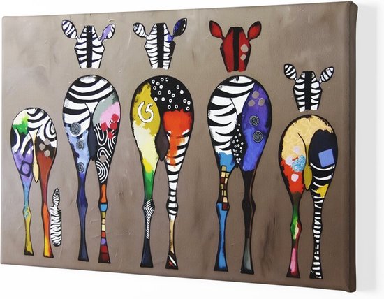 Tableau sur toile - Animaux - Zèbres colorés - 150x100x2 cm