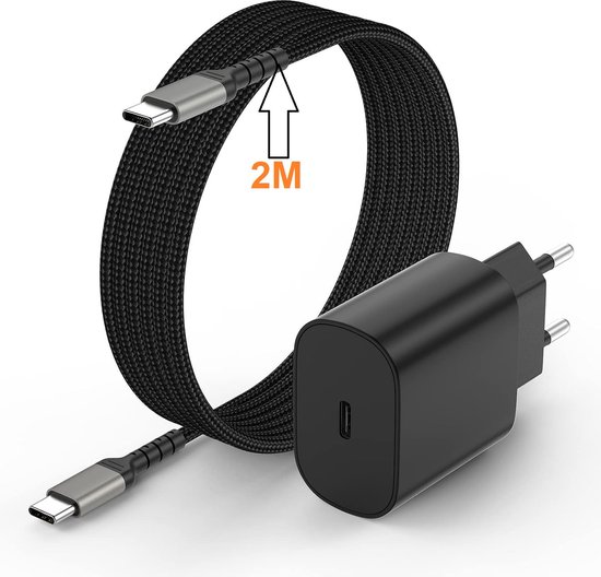 USB C Adapter 25W snellader met USB C naar USB C 2M kabel Geschikt voor Samsung Galaxy S25/S25 Ultra/ S24/S24 Ultra/S24 FE/S23 FE/S23 Ultra/A16/A15/A14/A55/A35/A56/A36/A26/A25/A53/A52/A34/A54/iPhone 16/16 pro/16 Pro max/15/15 Pro/15 Pro max