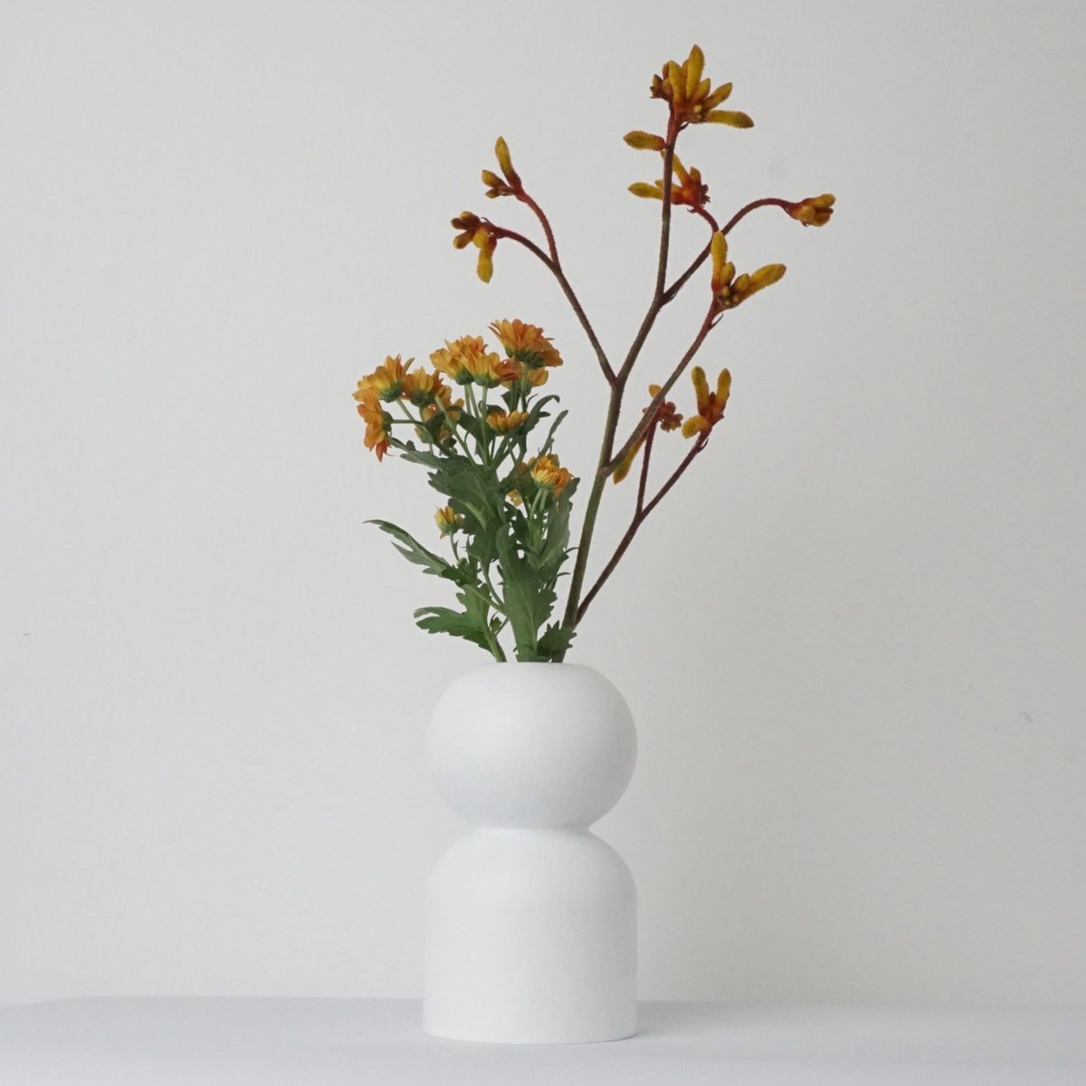 LEMON LILY Houten Vaas 'Low' – Wit – Ø 8,5 × 14 cm – Inclusief Glazen Buisje – Handgemaakt Design vaas