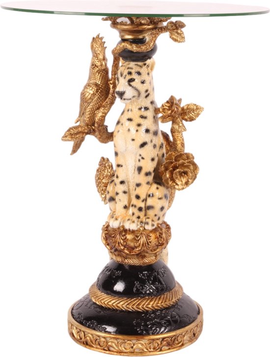 Baroque - Decoratief beeld of figuur - Bijzettafel Luipaard 51 cm - Goud - Resin - 51.5x40x40 - Polyresin