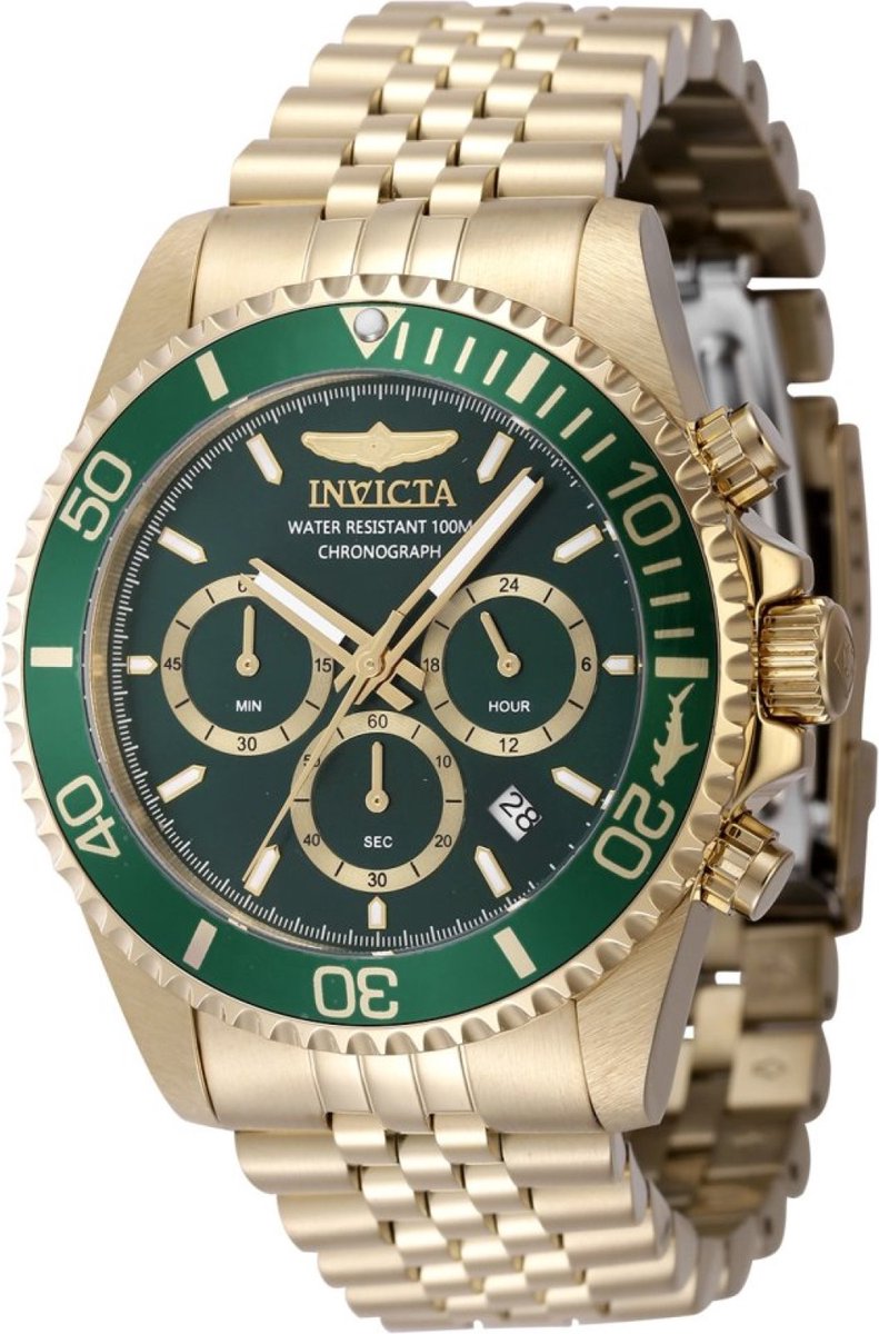 Invicta Pro Diver 48383 Heren Horloge - Waterdicht - Analoog - Quartz Uurwerk - Roestvrij Staal met groene Wijzerplaat - 43mm