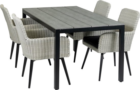 Foto: 5 delige tuinset 4 pisa stoelen white 160cm cyprus tuintafel grey 