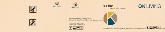 Vicco Meuble bas de cuisine R- Line, Wit/ Wit, 40 cm avec tiroirs, sans plan de travail