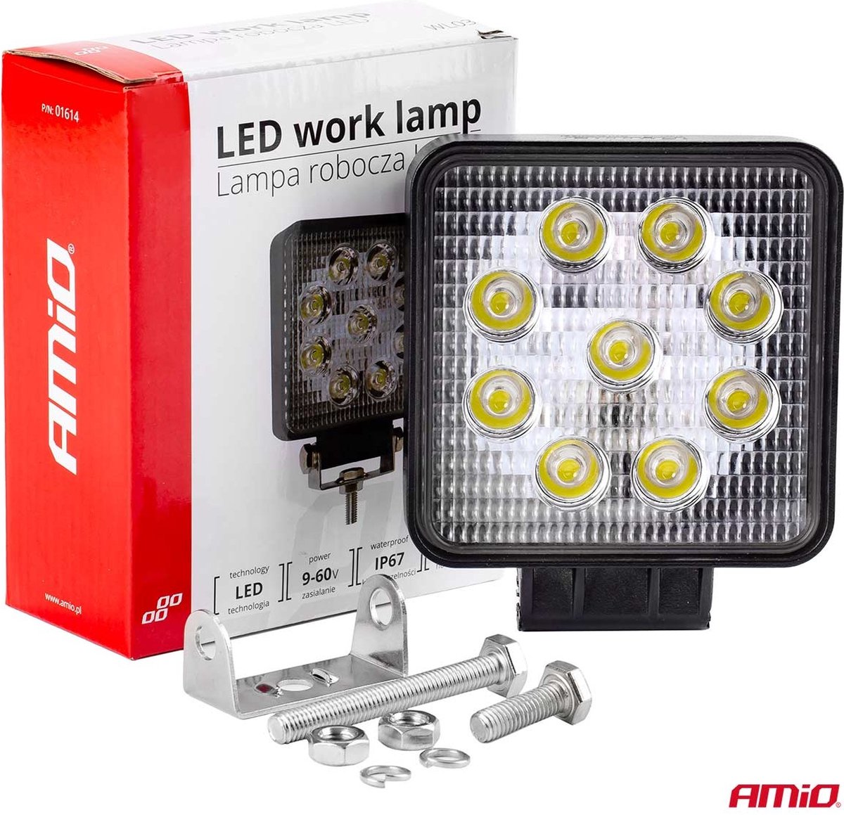 AMiO Werklamp 9 LED Flood 960V - Robuuste LED Werklamp voor Truck, Landbouw en Offroad Gebruik