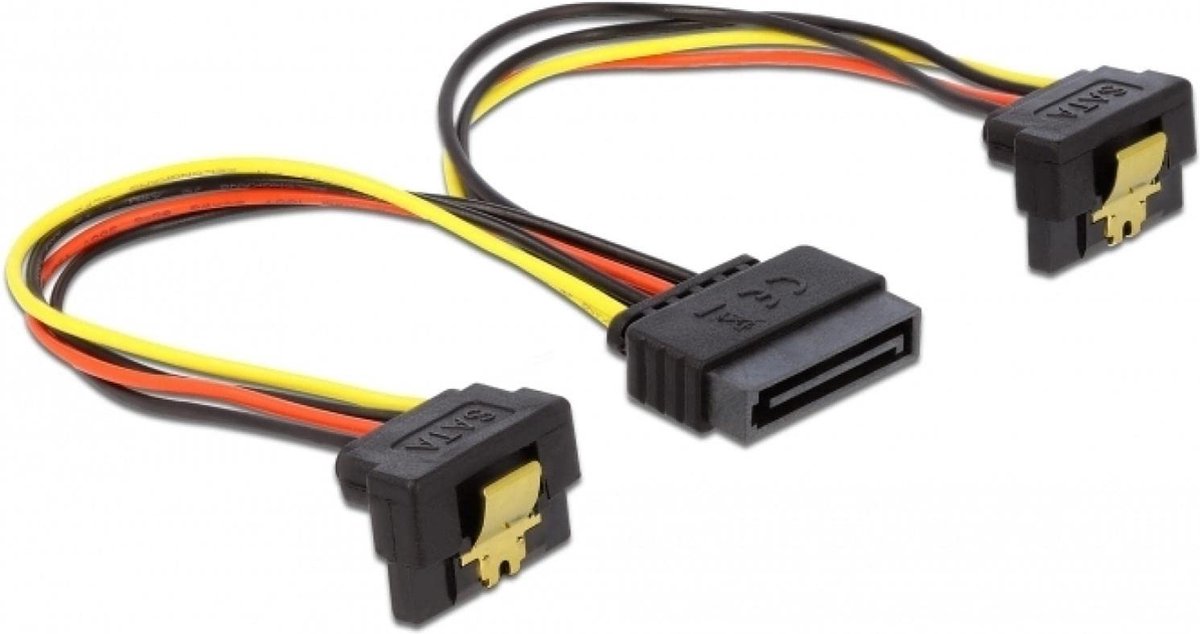 SATA (m) - 2x SATA (v) haaks met metalen klem voeding splitter - 0,10 meter
