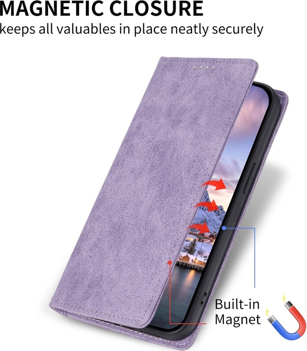 Mobigear Telefoonhoesje geschikt voor Xiaomi 14T Hoesje | Mobigear Wallet Bookcase Portemonnee | Pasjeshouder voor 1 Pasje | Telefoonhoesje voor Pinpas / OV Kaart / Rijbewijs - Paars