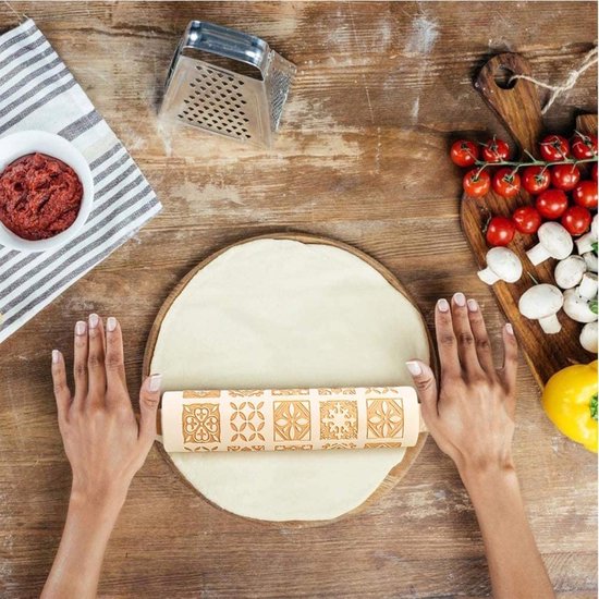 Deegroller van hout, 2 stuks, beukenhout, fondant, deegroller, rolling pins, pastarol voor bakkers, pizza, fondant, cake, koekjes - 38 cm/28 cm