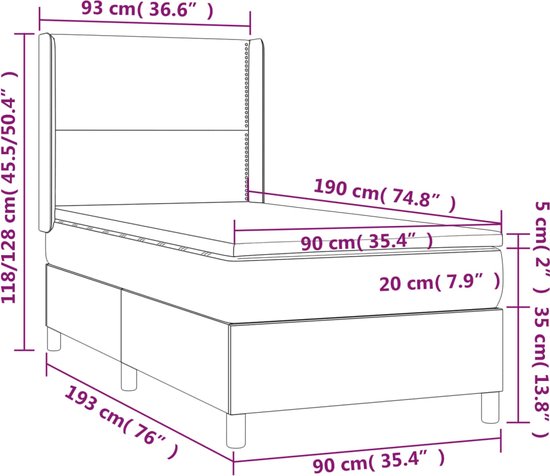vidaXL Boxspring met LED - Blauw - 90x190 cm Boxspring - Led Bed - Boxspring Met Matras - Tweepersoons Bed - Blauwdruk Bed