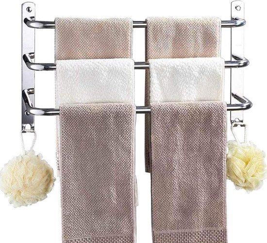 HONPHIER Handdoekenrekken Wandmontage 3 Tier Handdoekenrek Met Haken Ruimte Aluminium Handdoekenrek Badkamer Handdoekhouder Geen Vervagen Handdoek Planken Voor Keuken Badkamer Toilet Hotel Kantoor