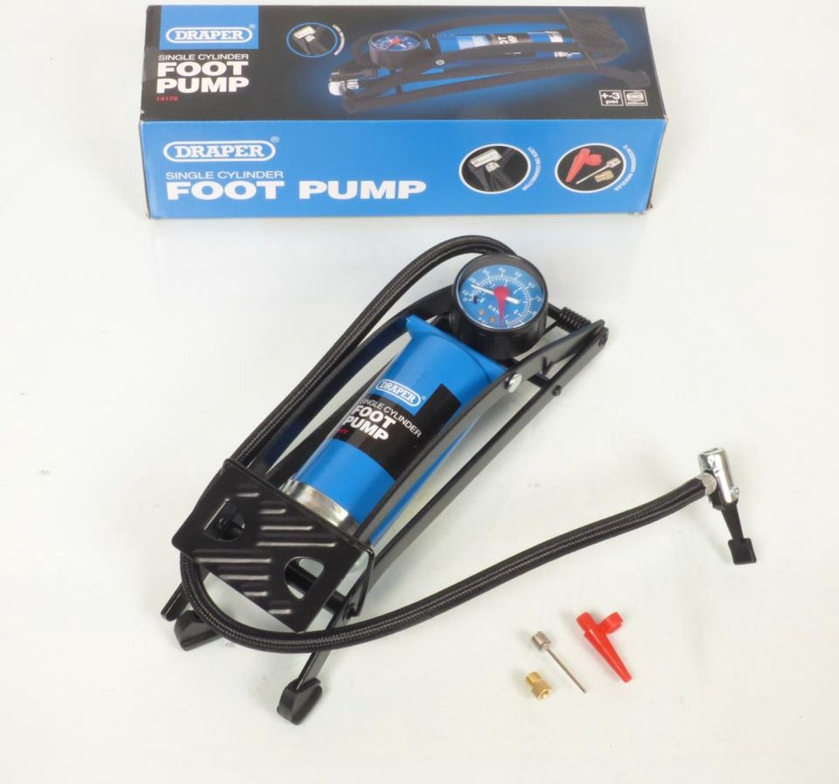 Pompe de gonflage gonfleur à pied Draper 0.7 à 7 Bars pour auto moto vélo Neuf