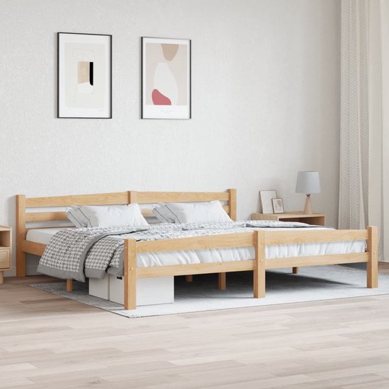 vidaXL Cadre de lit - Bois de pin Massief - 206 x 206 x 66 cm - Convient pour un matelas de 200 x 200 cm - Assemblage requis - Lit
