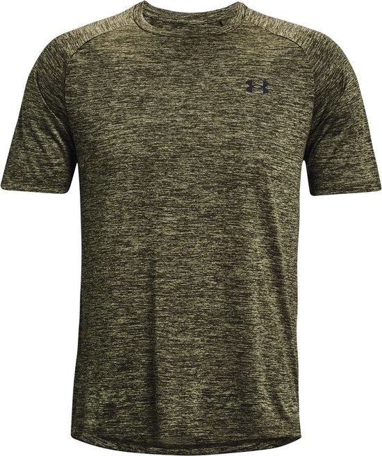 Olijfgroen gemêleerd Under Armour sportshirt met korte mouwen.