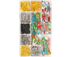 Veiligheidsspelden in opbergdoos - diverse maten en kleuren - 500 stuks