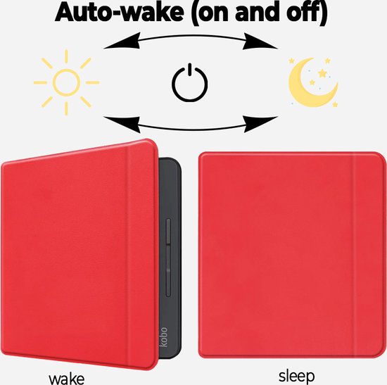 Lunso - sleepcover flip hoes - Geschikt voor Kobo Forma (8 inch) - Rood van Lunso — afbeelding 5