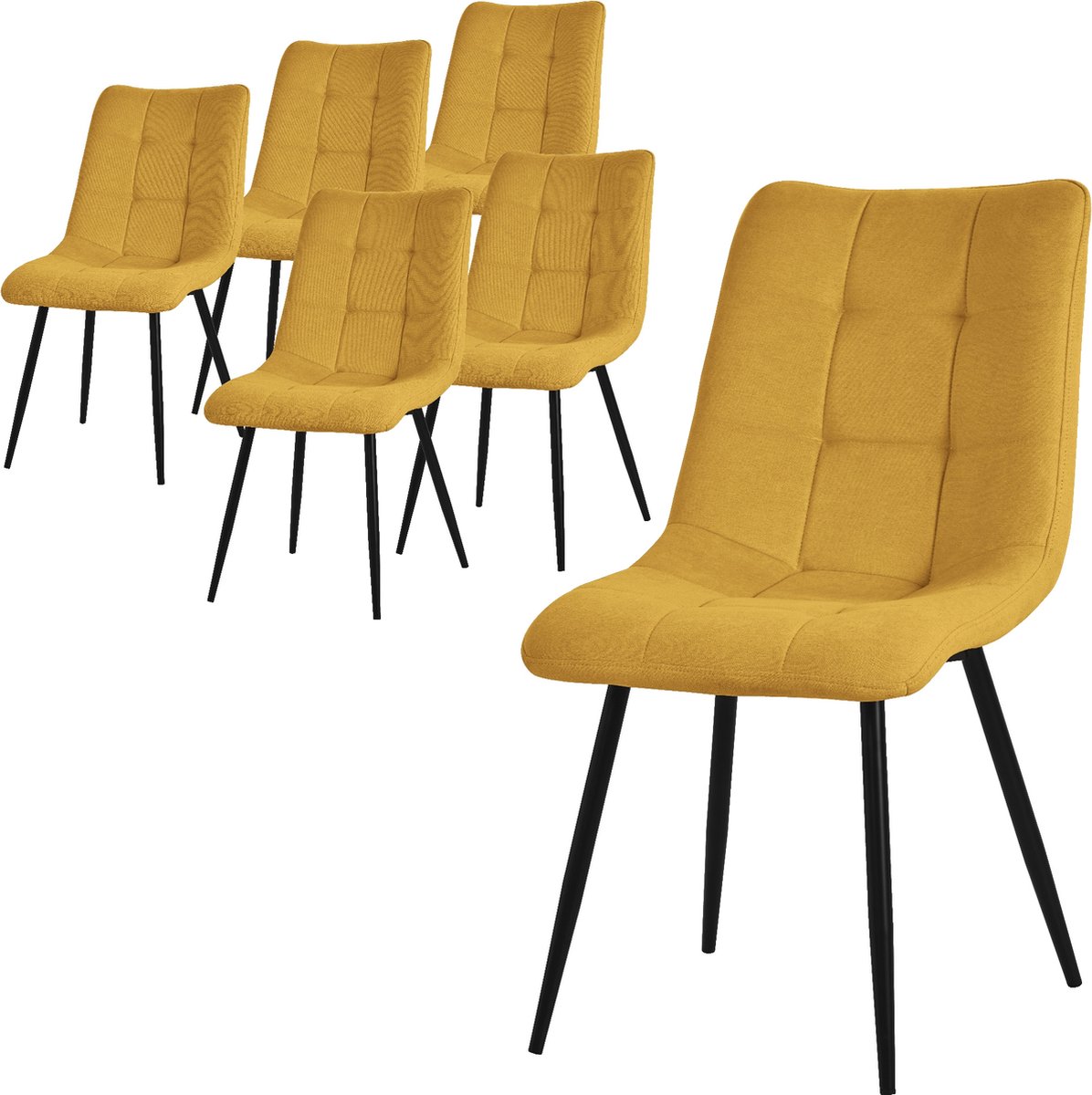 Eetkamerstoelen set van 6 mosterdgeel Keukenstoel met polyester hoes en stalen poten ML design