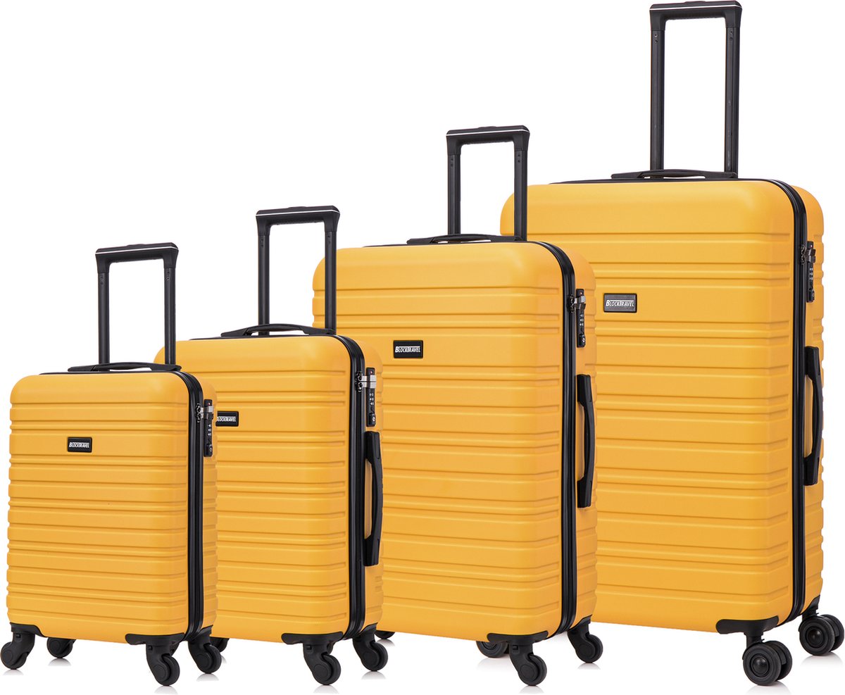 BlockTravel - kofferset - 4 delig - ABS - ruimbagage en handbagage - 29 39 74 en 95 liter - inbouw TSA slot - geel