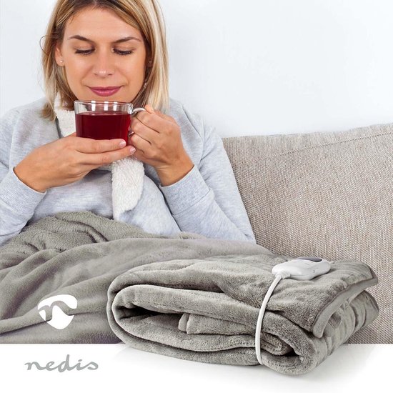 Nedis Elektrische Deken - Bovendeken - 1 Persoon - 180 x 130 cm - 9 Warmte Standen - Wasmachinebestendig - Oververhittingsbeveiliging - Digitale bediening - Fleece
