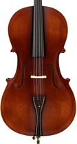 Leonardo LC-1334 cello 3/4, gelamineerd met gevlamde achterkant en zijkanten, ebbenhouten beslag, tas en strijkstok